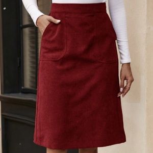 SHEIN Burgundy High Waist Corduroy A-Line Skirt Pockets Sz 6M